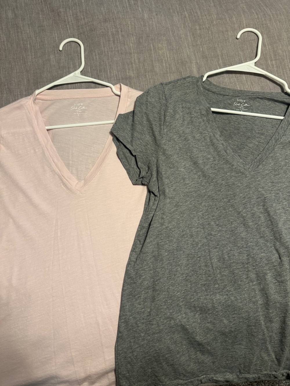 V-neck J. Crew Slub Cotton Tees - Light Pink & Heather Gray